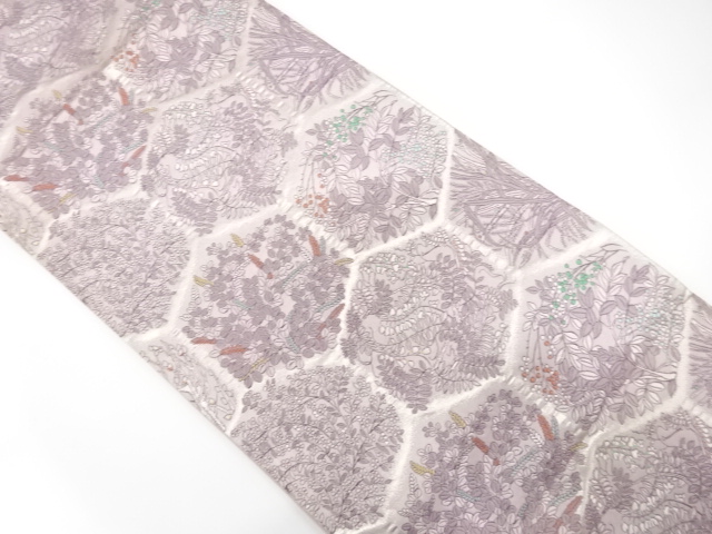 JAPANESE KIMONO / ANTIQUE FUKURO OBI / SILK / WOVEN KIKKO & FLOWERS